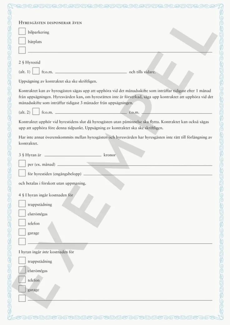 Blankett Hyreskontrakt lägenhet i andra hand
