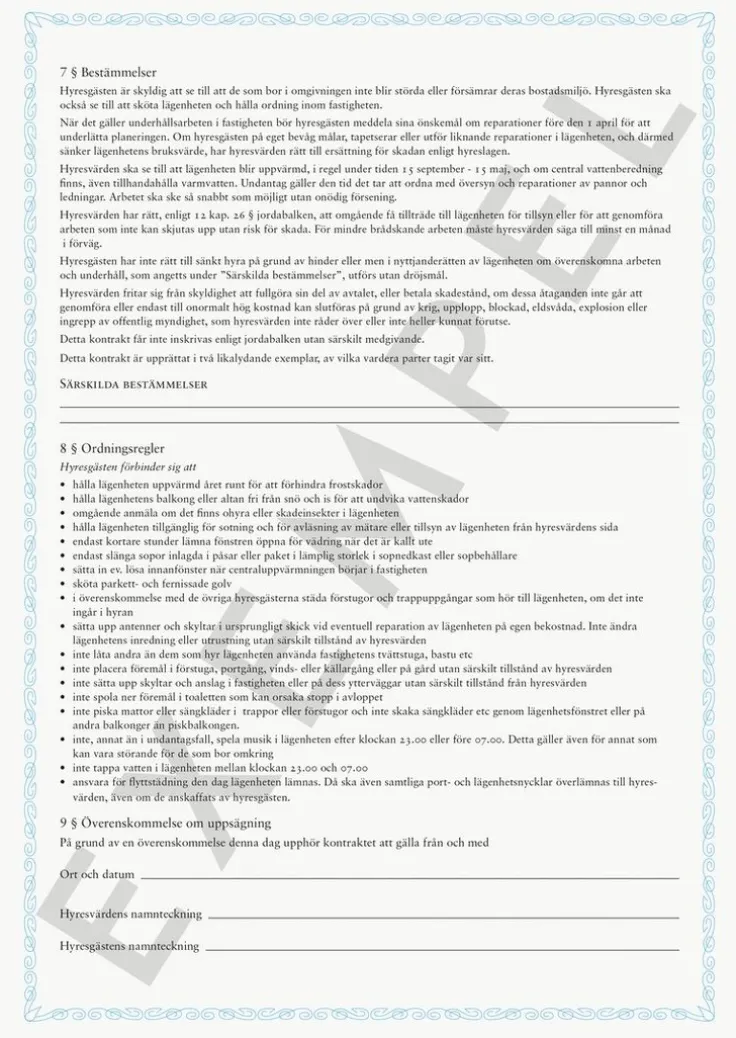 Blankett Hyreskontrakt lägenhet inkl borgensförbindelse