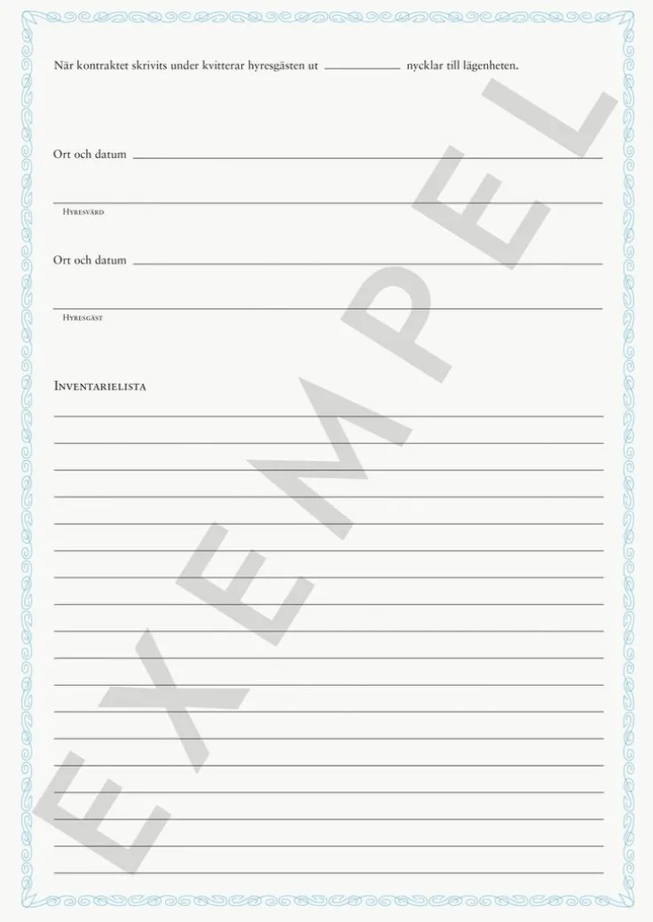 Blankett Hyreskontrakt möblerat rum
