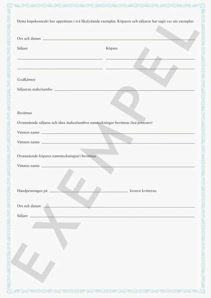Blankett Köpekontrakt Fastighet/Tomträtt