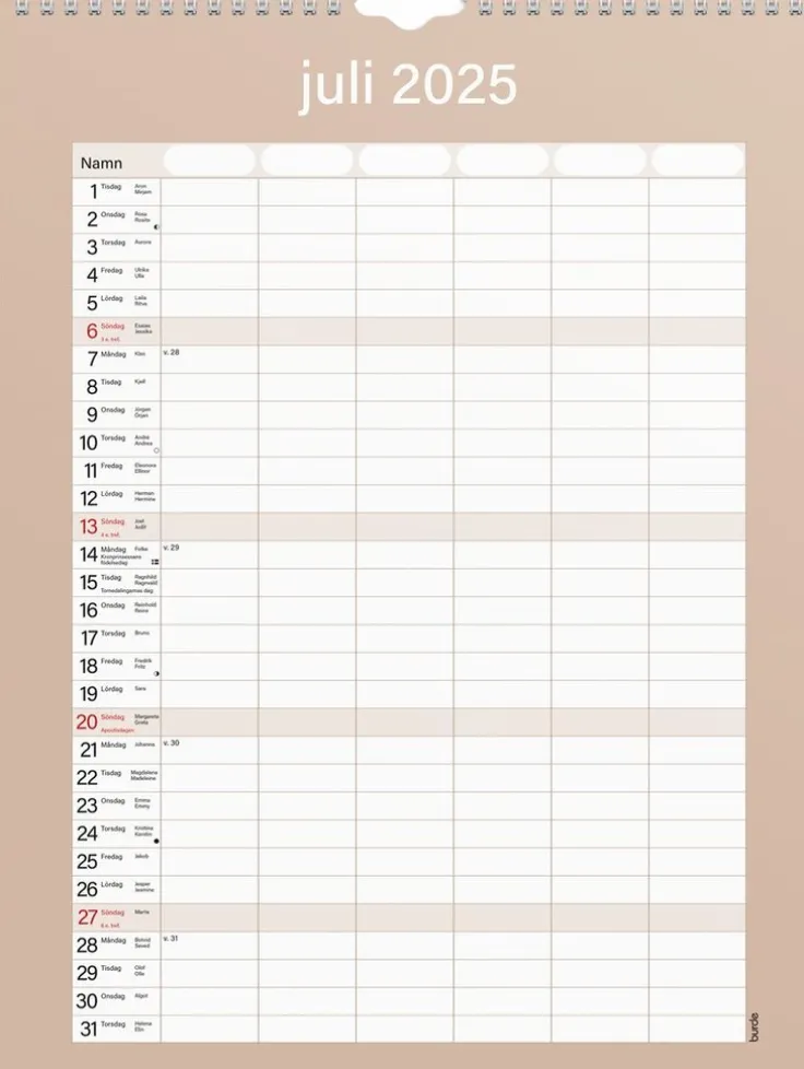 Familjekalender 2025 Praktisk