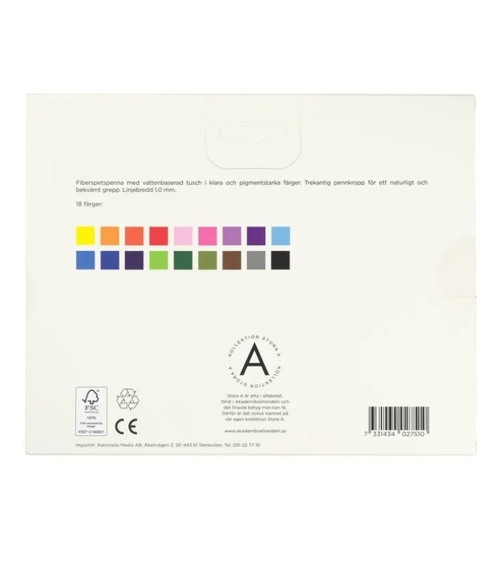 Fiberspetspenna 1,0mm 18 färger