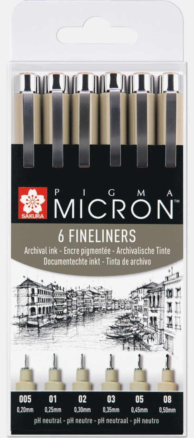 Fiberspetspenna Pigma Micron 6-pack svart