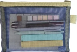 Fyllt pennfodral 8 delar mesh grön/blå