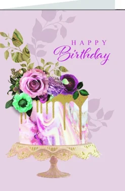 Gratulationskort med kuvert - Tårta med blommor på