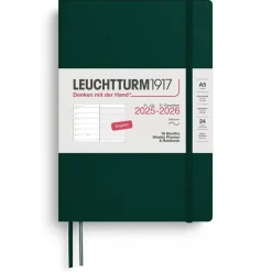 Kalender 2025-2026 Leuchtturm A5 Vecka/Uppslag notes 18mån mjuk Forest green