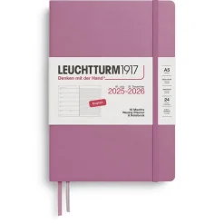 Kalender 2025-2026 Leuchtturm A5 Vecka/Uppslag notes 18mån Dusty rose