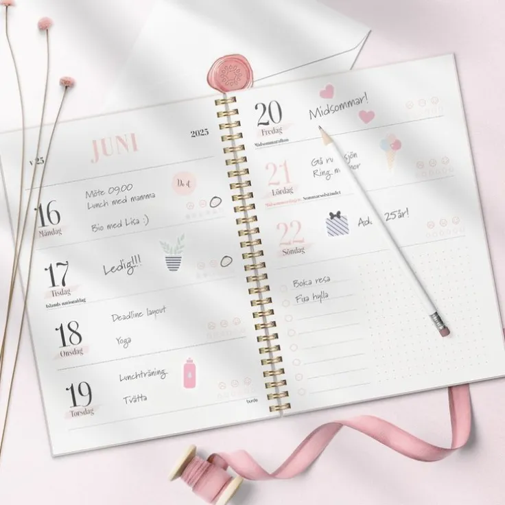 Kalender 2025-2026 Life Planner Pink Horisontell
