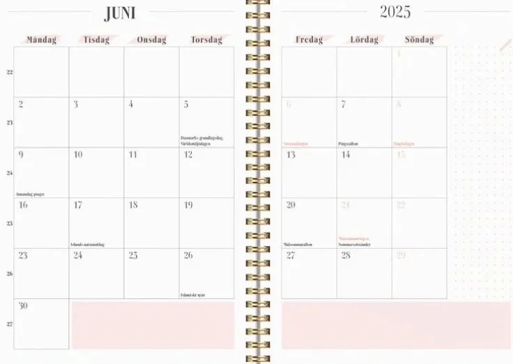 Kalender 2025-2026 Life Planner Pink Horisontell