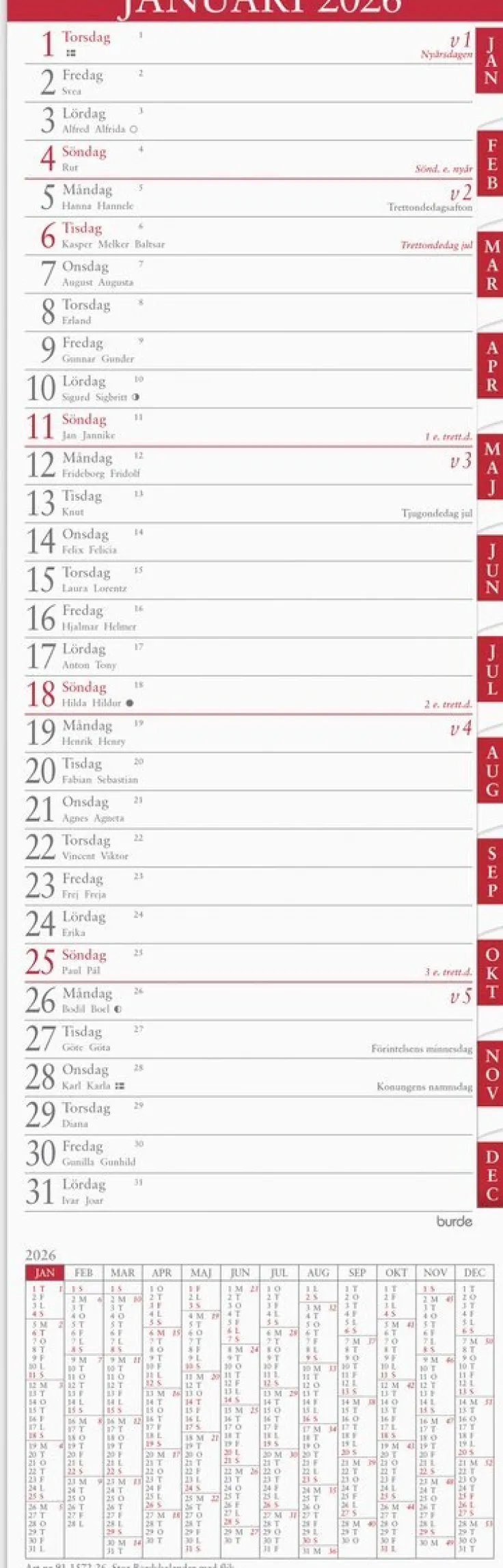Kalender 2026 Stor Bordskalender flik
