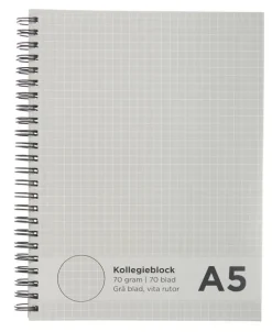 Kollegieblock A5 rutat - grå inlaga/vita linjer