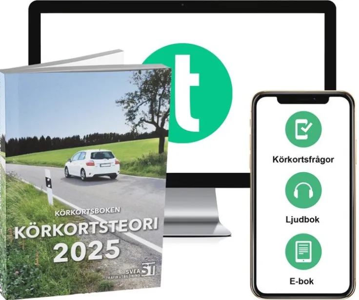 Körkortsboken Körkortsteori 2025 (bok + digitalt teoripaket med körkortsfrågor, övningar, ljudbok & ebok)