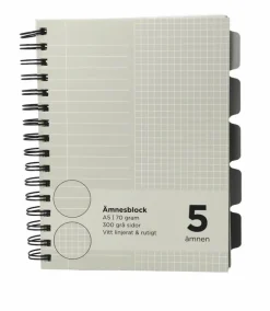 Ämnesblock A5 5 flikar - grå inlaga/vita linjer