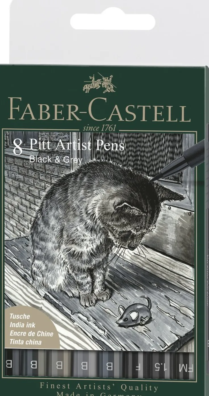 Tuschpenna PITT Artist Pen 8-pack grå & svart