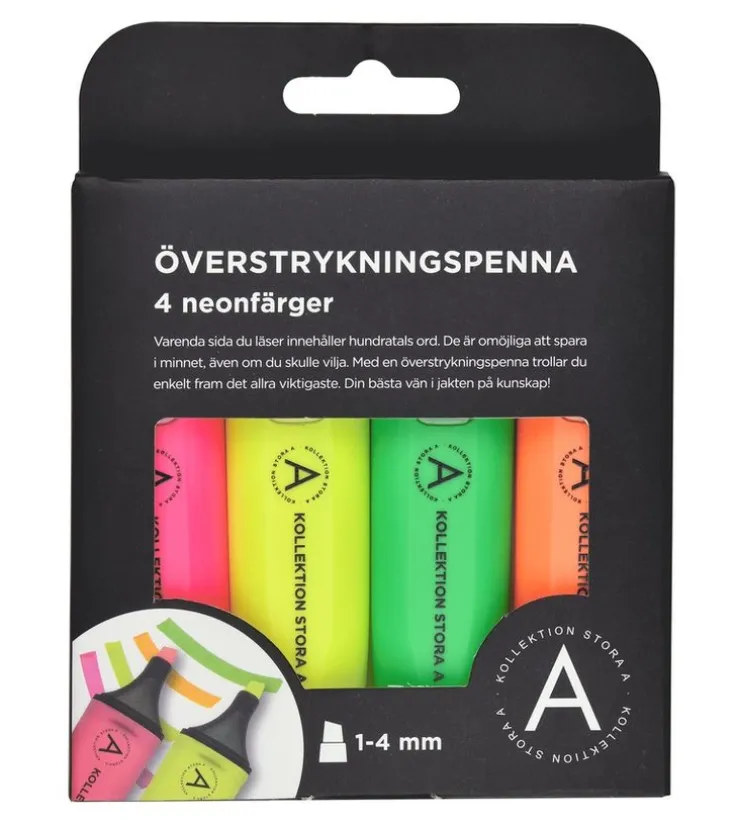 Överstrykningspenna neon 4-pack
