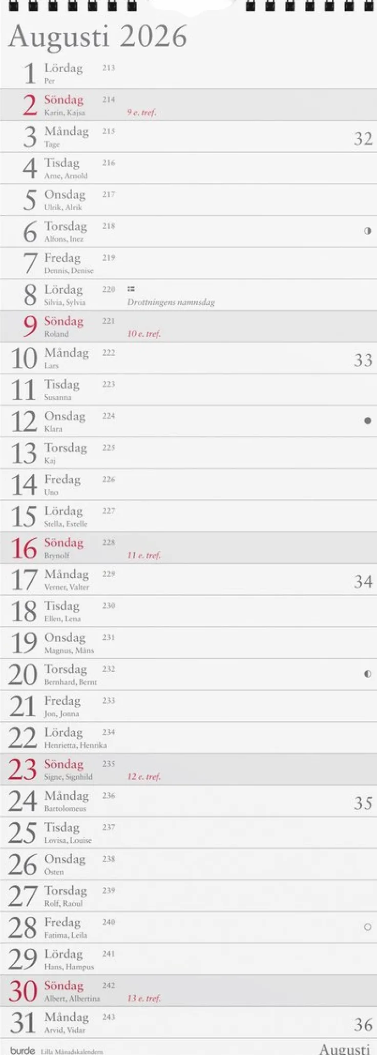 Väggkalender 2026 Lilla Månadskalendern
